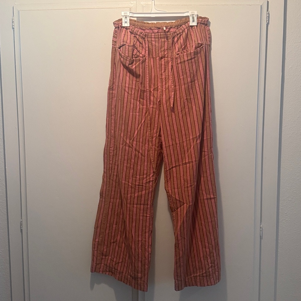 Free People Striped Wide Leg Pants - Red and Black